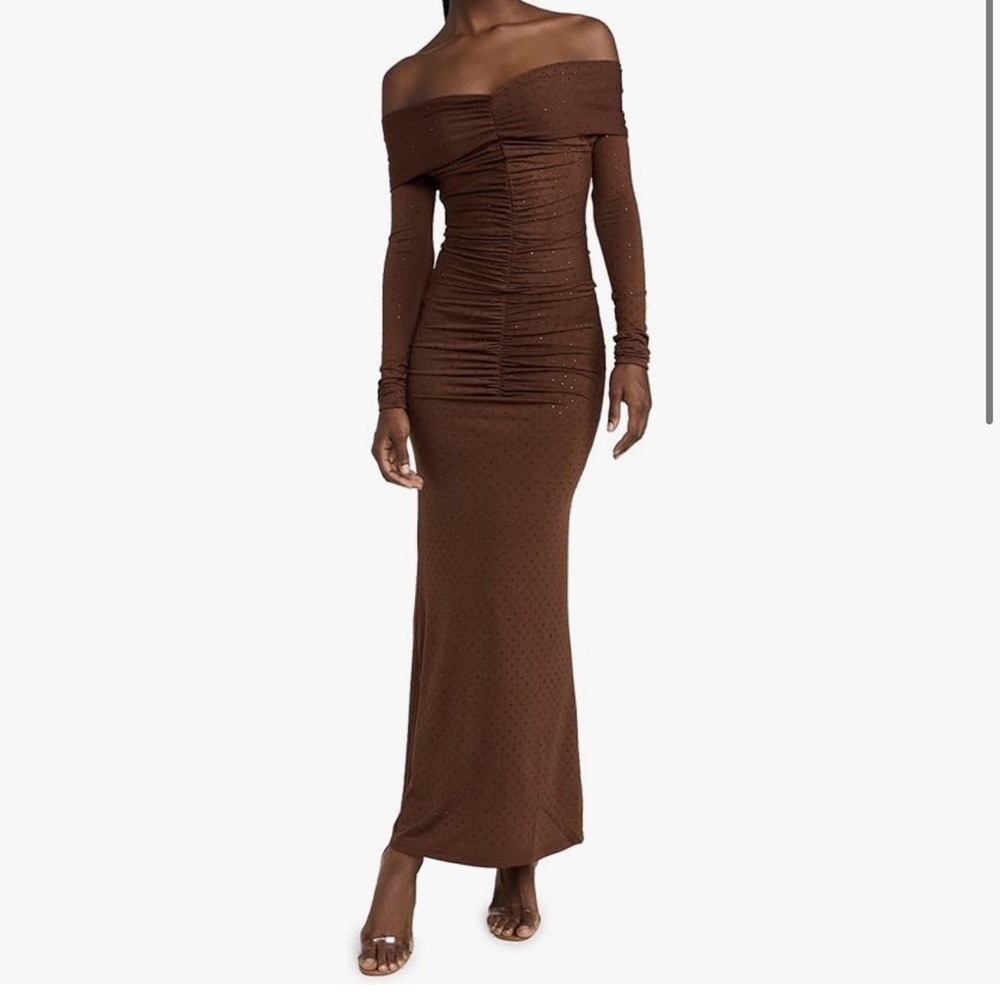 Brown Off-Shoulder Maxi Dress